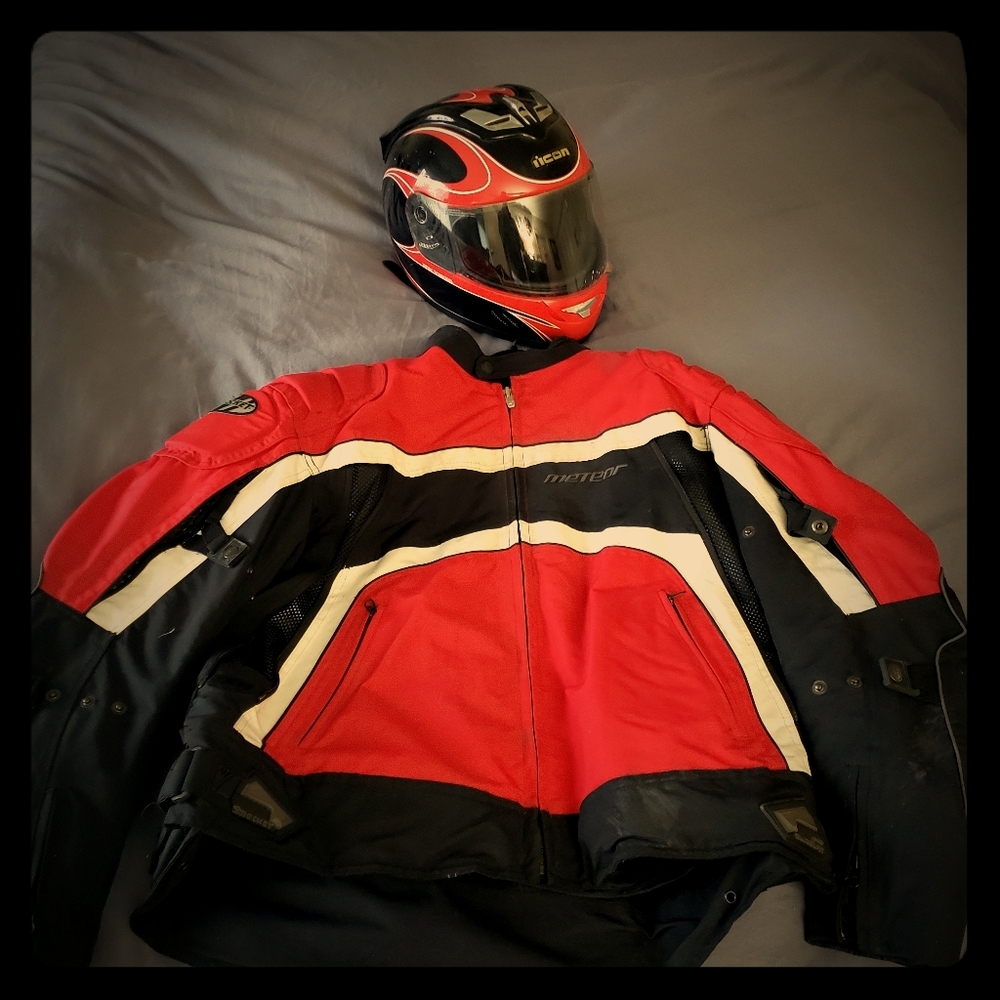 Matching motorcycle jacket and helmet